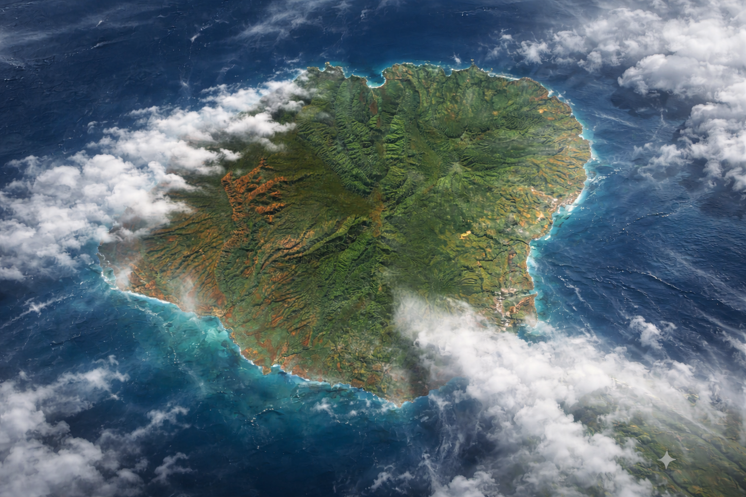 Clouds and changing weather over a Hawaiian coastline